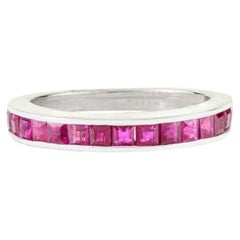 Art Deco Style Ruby July Birthstone Half Band Ring for Women Gift in 925 Silver