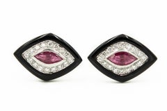 Art Deco Style Ruby Onyx Diamond Marquise Shaped White Gold Cufflinks Tie Tac