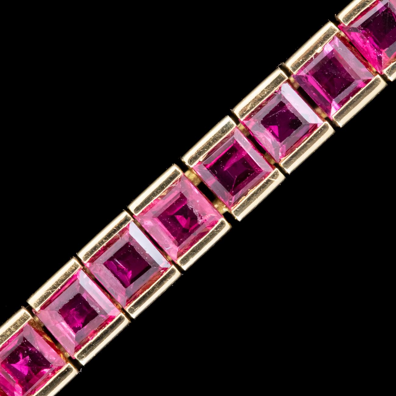 Women's Art Deco Style Ruby Tennis Bracelet 18 Ct Gold 6.5 Ct Total
