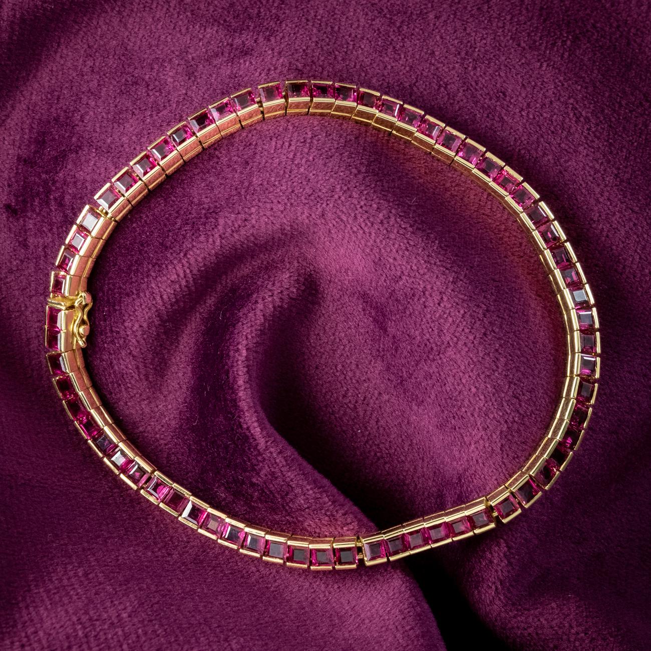 Art Deco Style Ruby Tennis Bracelet 18 Ct Gold 6.5 Ct Total 4