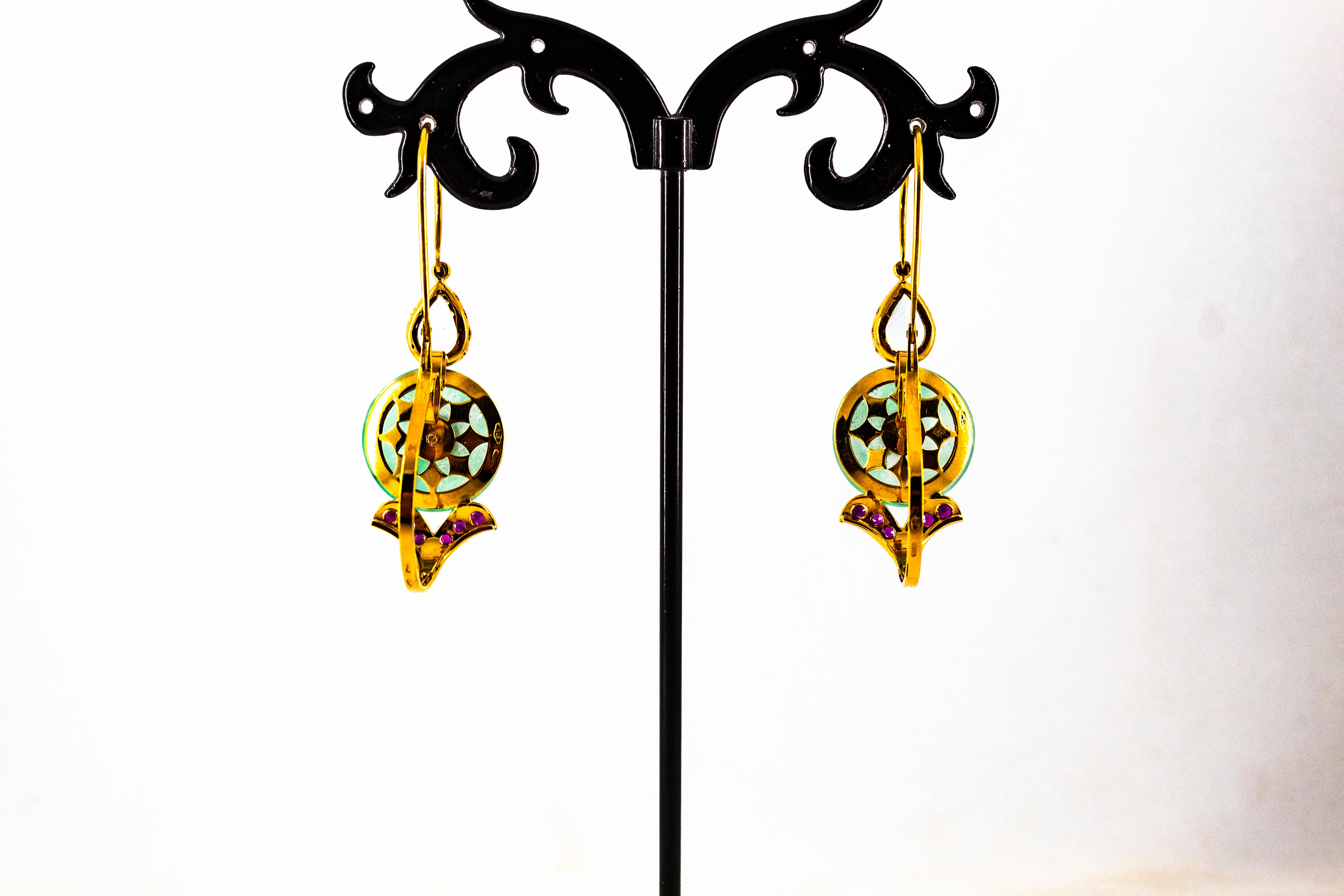 Ohrringe im Art-Déco-Stil mit Klappbrisur aus Gelbgold mit Rubin, Turmalin, Jade und Aquamarin und Gelbgold im Angebot 5