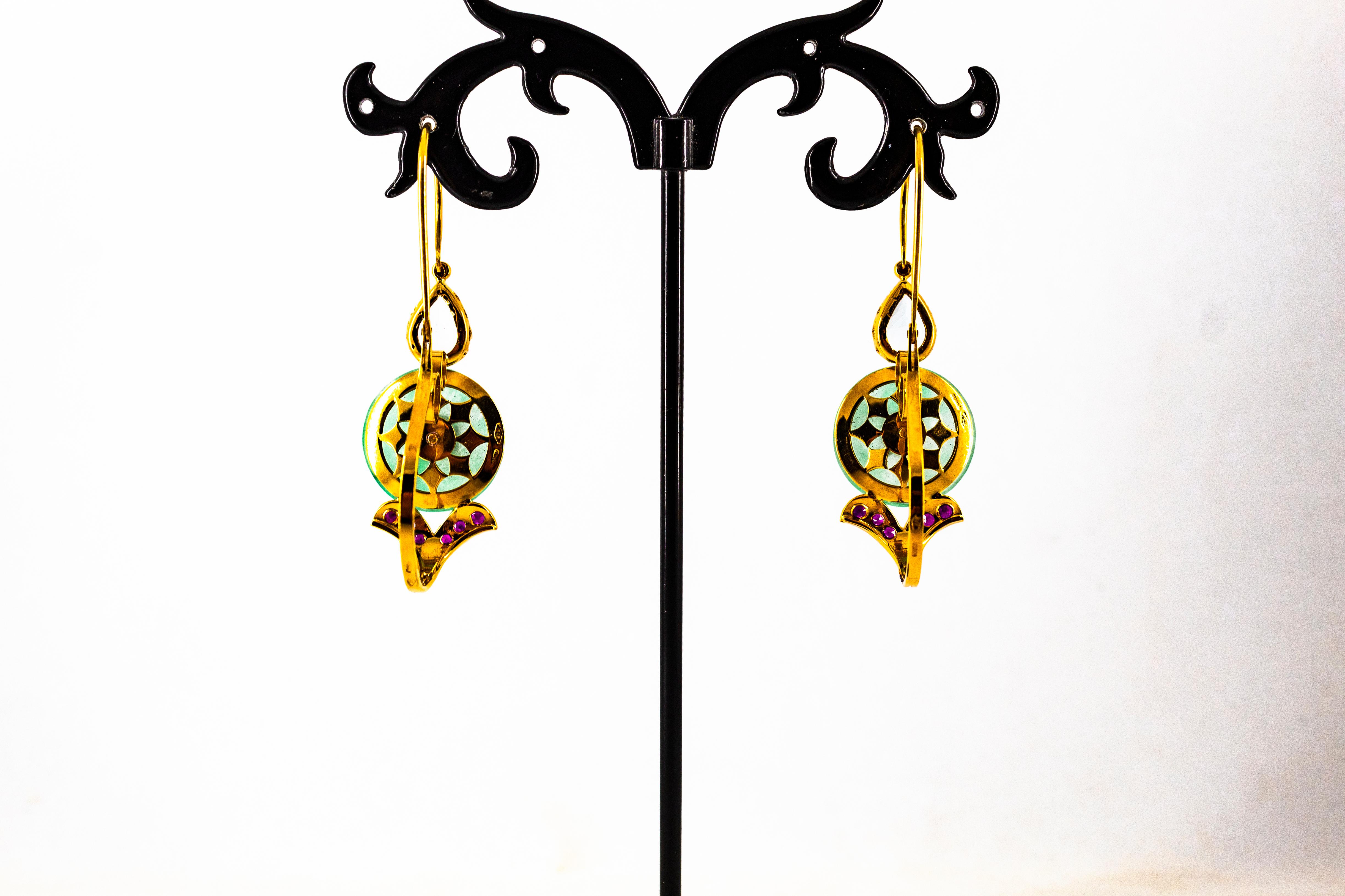 Art Deco Style Ruby Tourmaline Jade Aquamarine Yellow Gold Lever-Back Earrings en vente 5