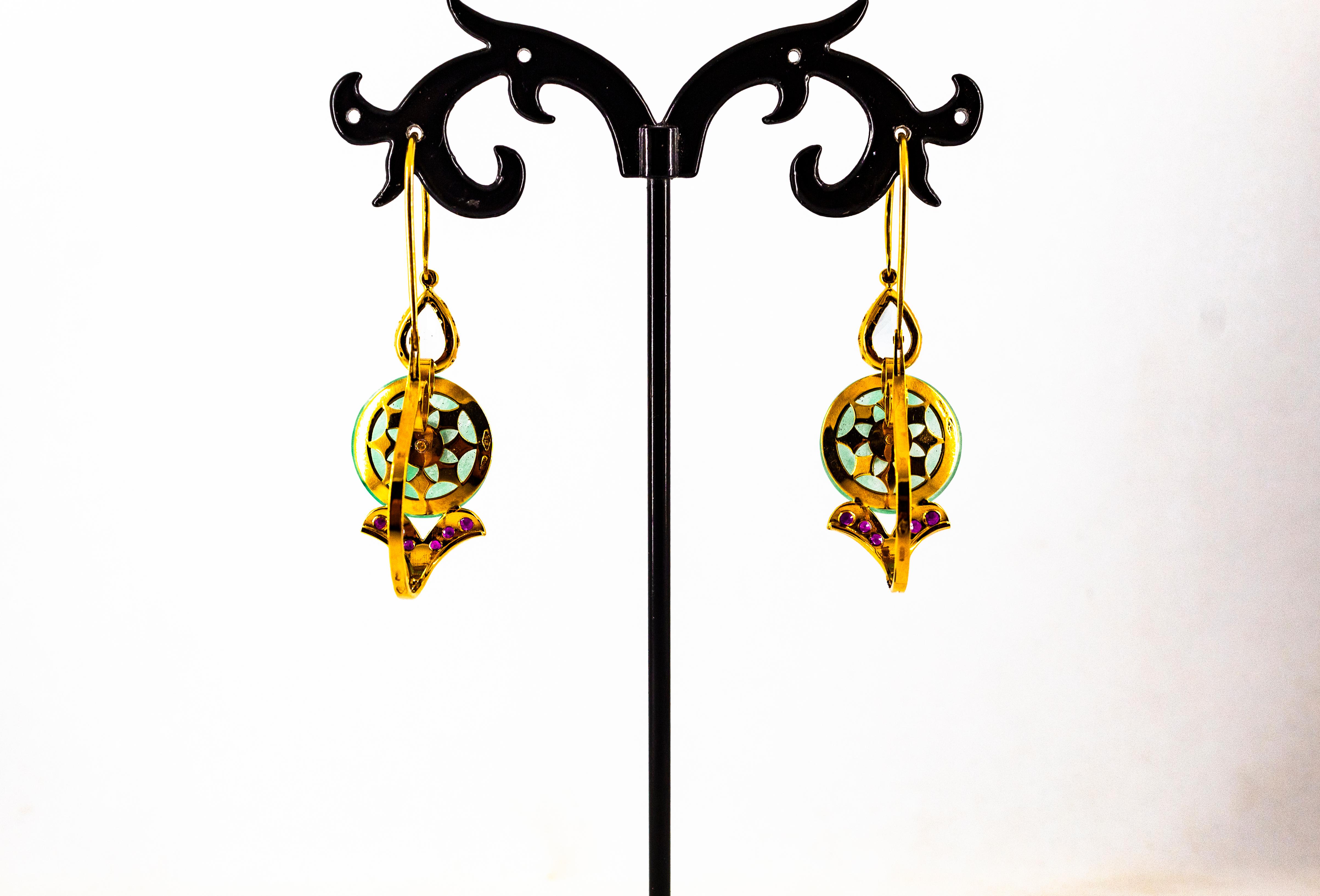 Art Deco Style Ruby Tourmaline Jade Aquamarine Yellow Gold Lever-Back Earrings en vente 6
