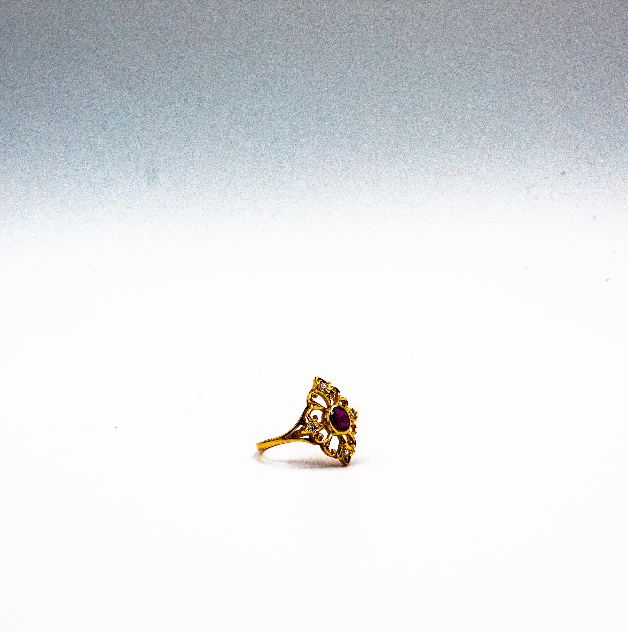 Anillo de cóctel de oro amarillo con diamantes talla brillante y rubí estilo Art Déco 5