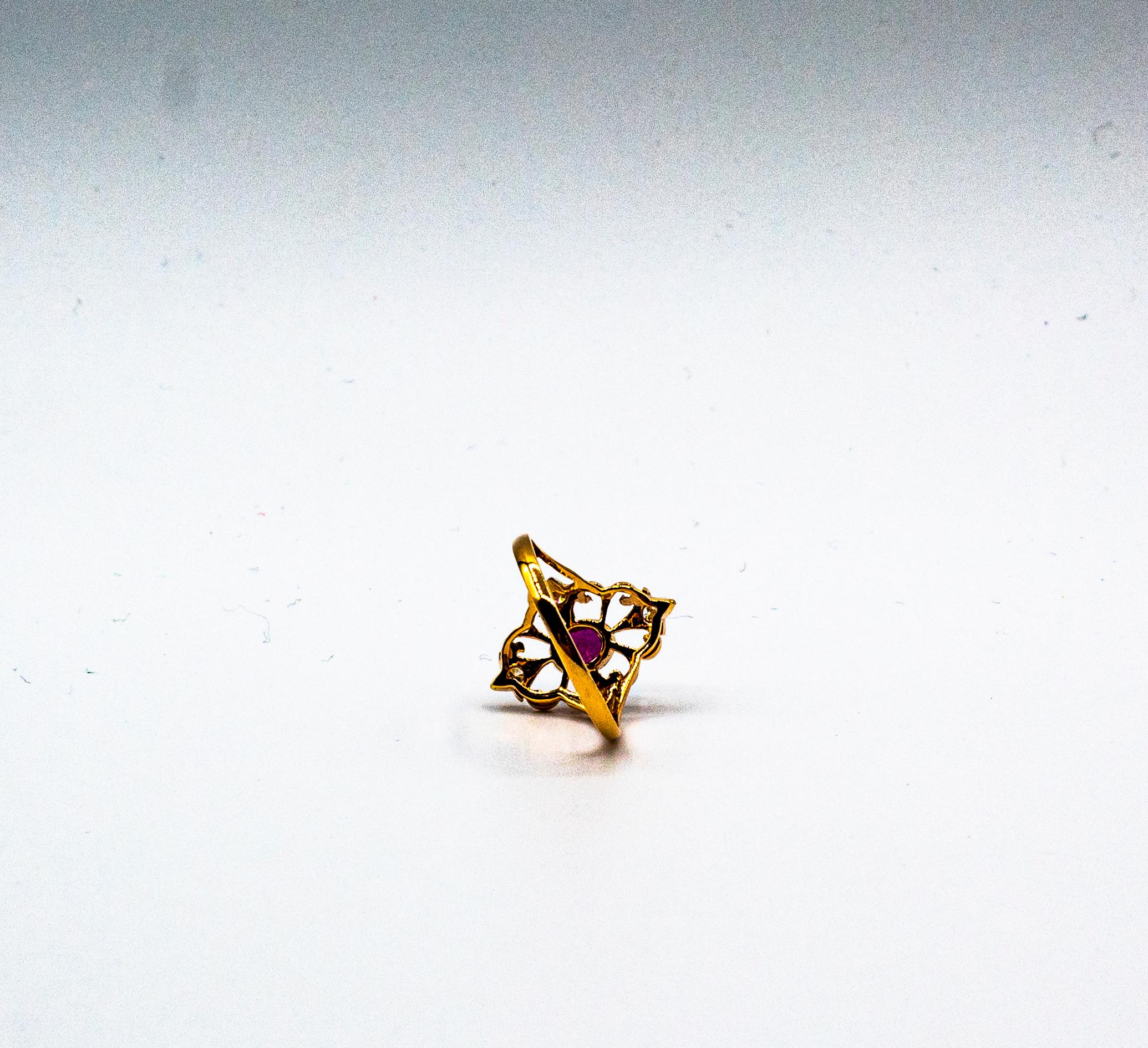 Art Deco Style Ruby White Brilliant Cut Diamond Yellow Gold Cocktail Ring 8