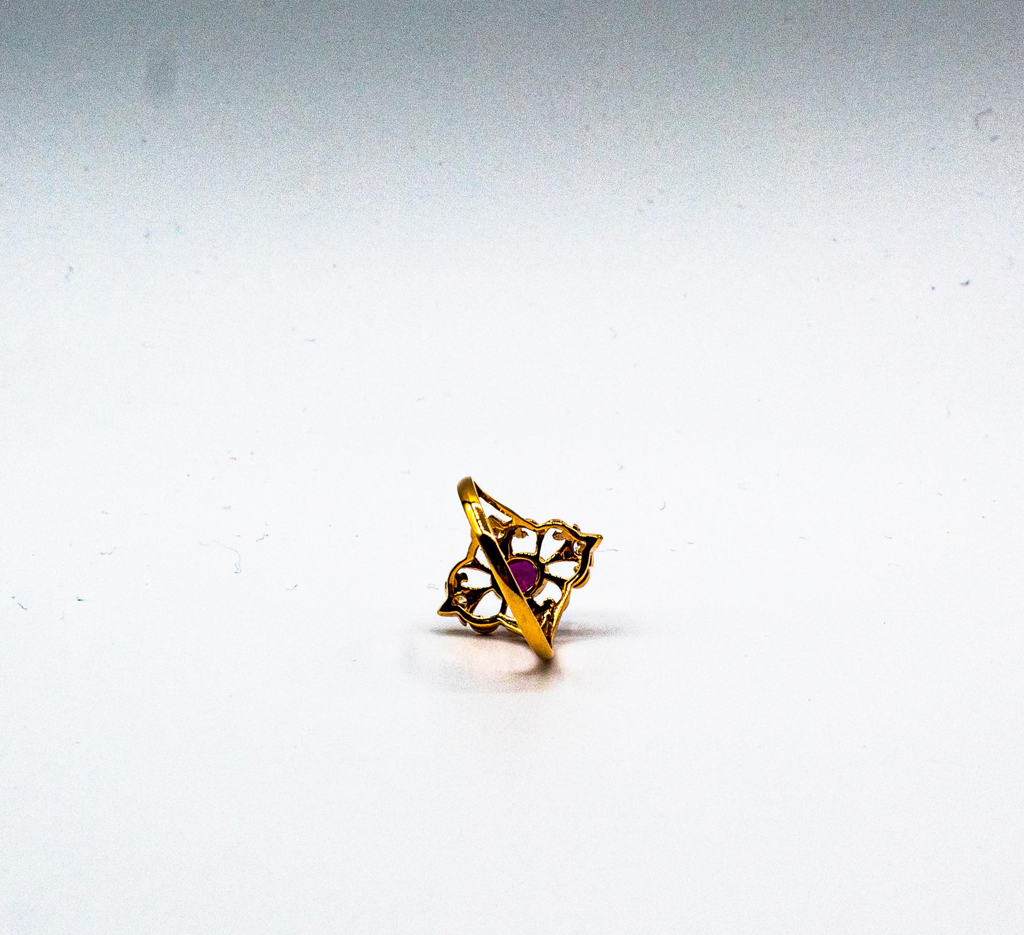 Anillo de cóctel de oro amarillo con diamantes talla brillante y rubí estilo Art Déco 6