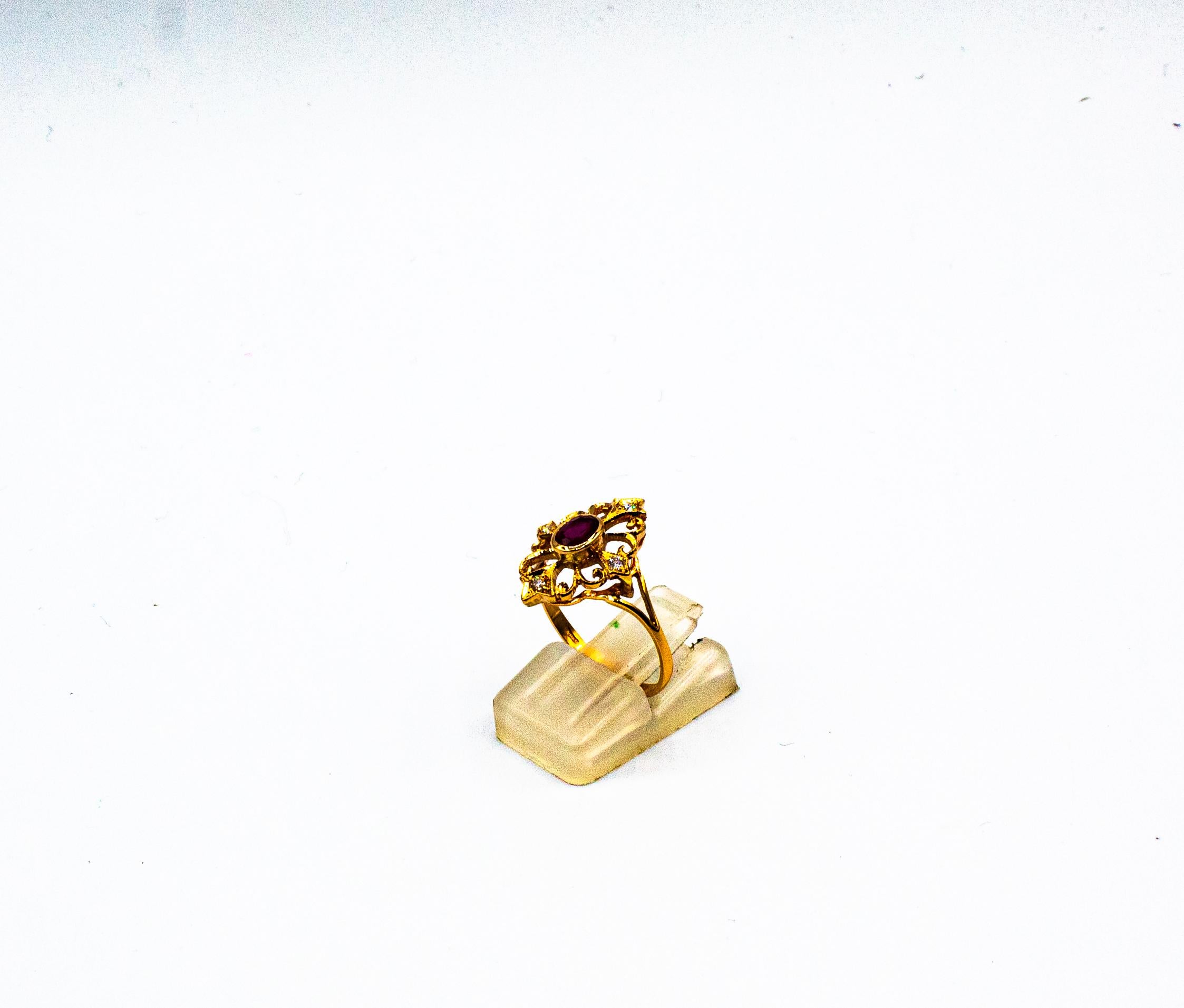 Anillo de cóctel de oro amarillo con diamantes talla brillante y rubí estilo Art Déco 1