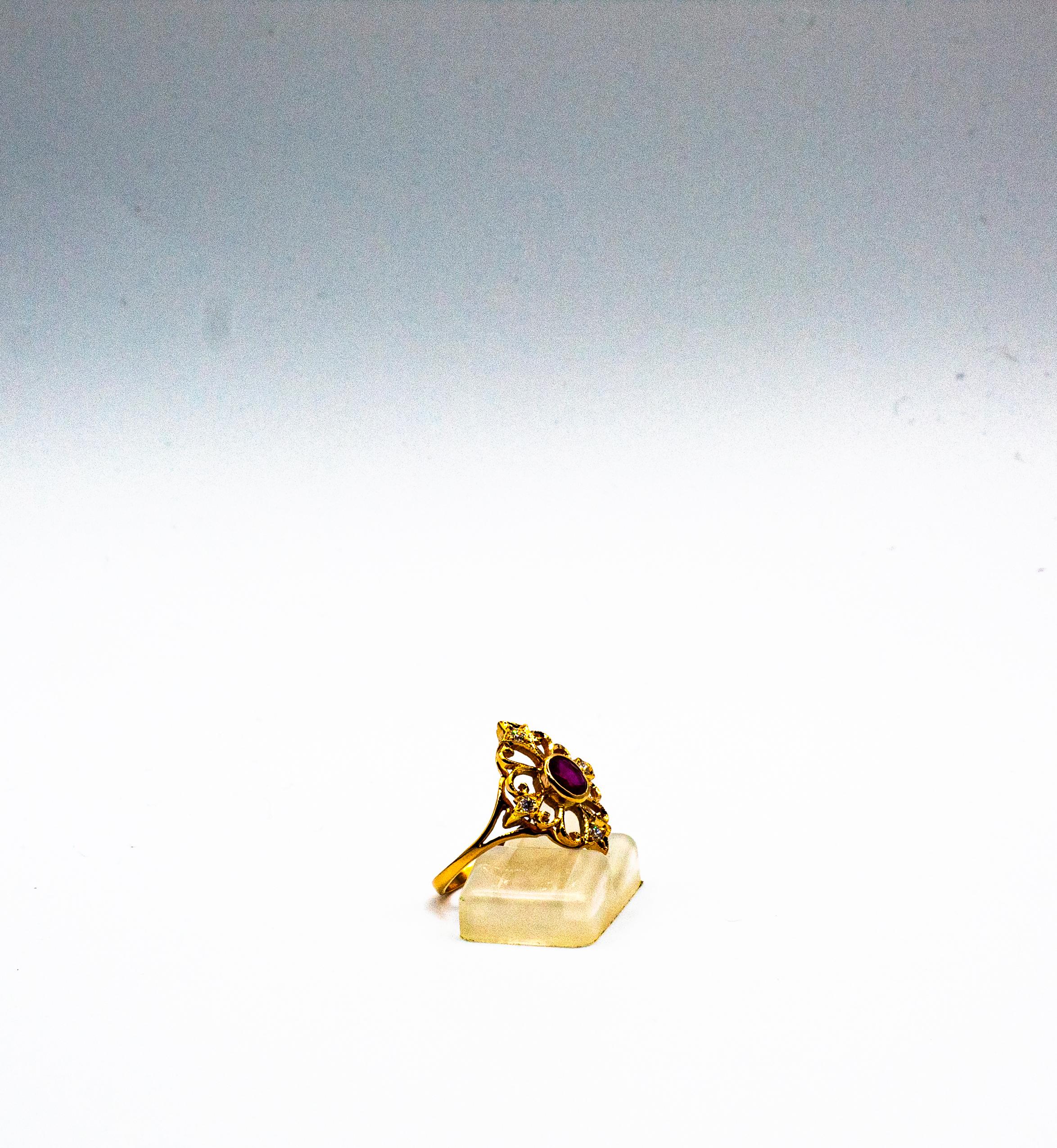 Anillo de cóctel de oro amarillo con diamantes talla brillante y rubí estilo Art Déco 3