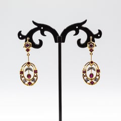 Art Deco Style Ruby White Round Cut Diamond Yellow Gold Lever-Back Earrings