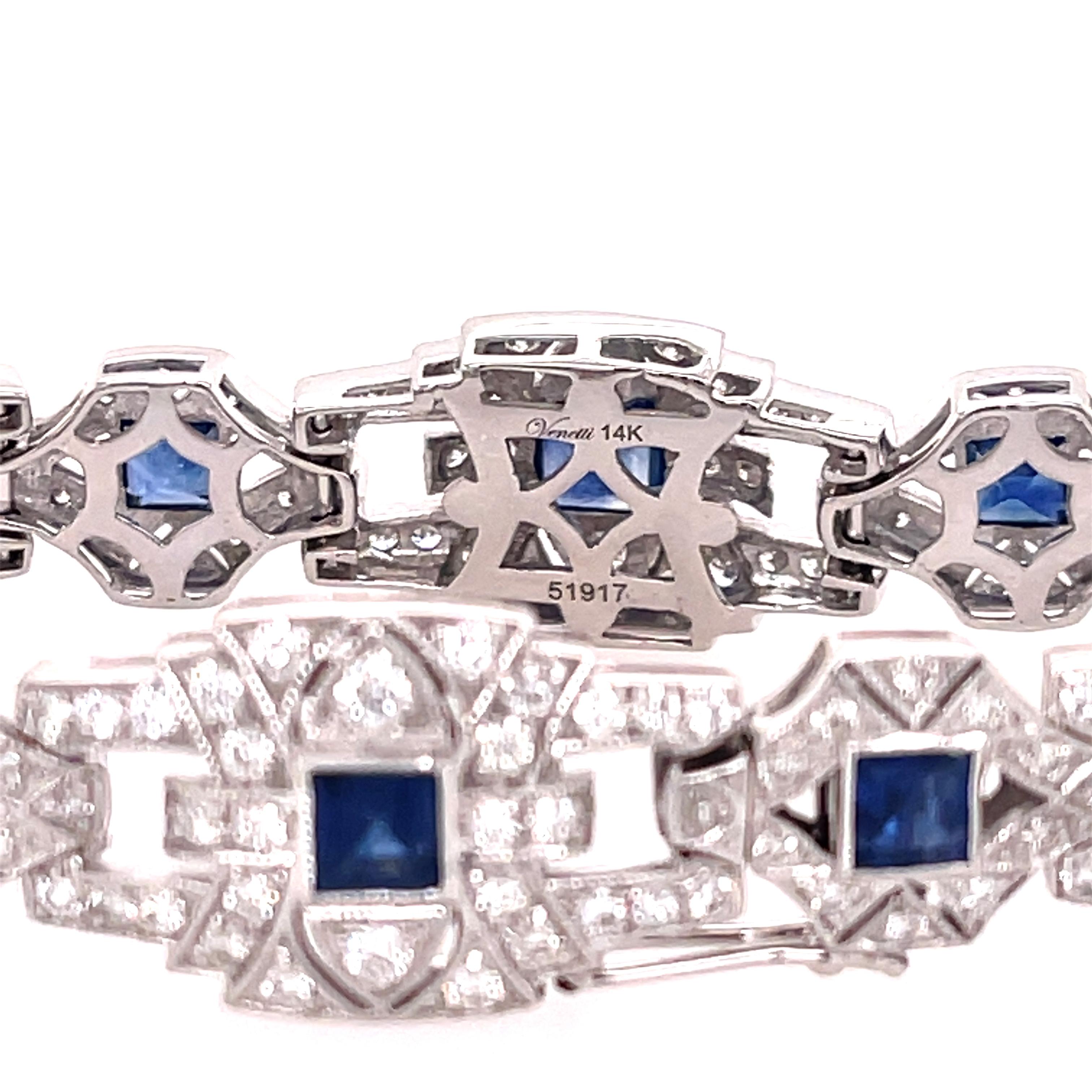 Art Deco Style Sapphire and Diamond Bracelet White Gold In New Condition In Dallas, TX