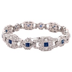 Art Deco Style Sapphire and Diamond Bracelet White Gold