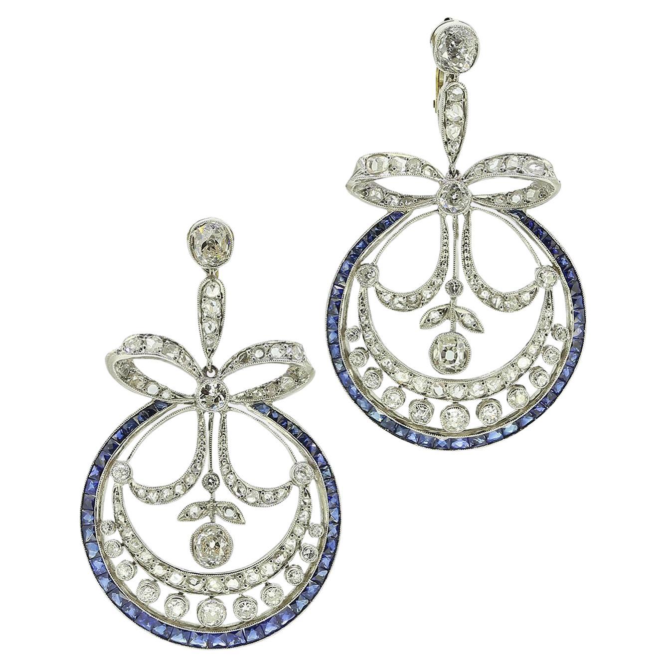 Art Deco Style Sapphire and Diamond Drop Earrings