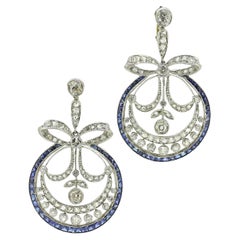 Used Art Deco Style Sapphire and Diamond Drop Earrings