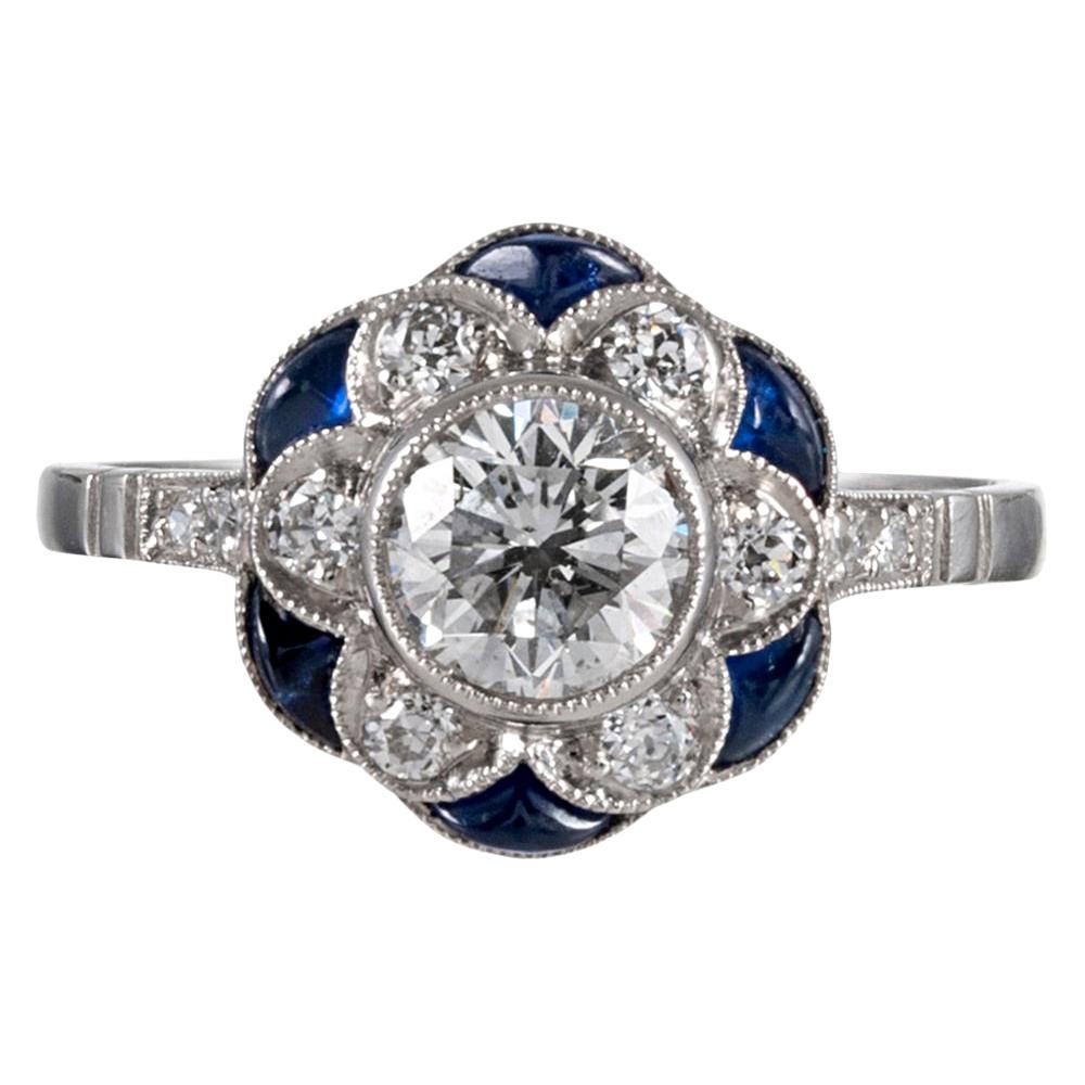 Art Deco Style Sapphire and Diamond Flower Motif Ring at 1stDibs