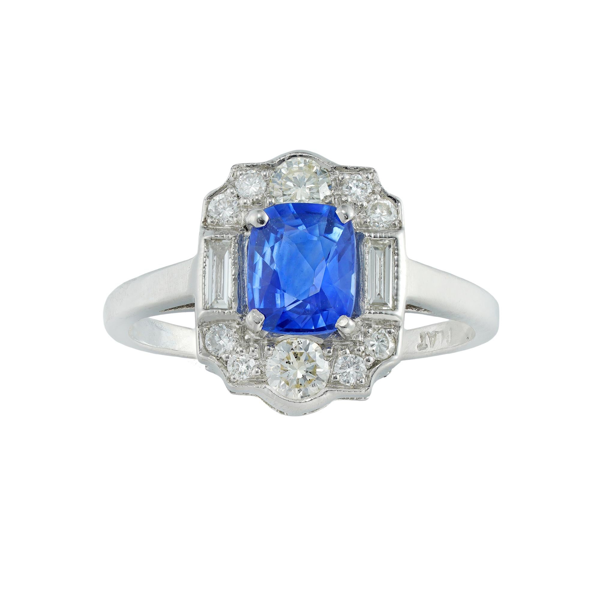 Art Deco Style Sapphire and Diamond Plaque Ring In Excellent Condition In London, GB