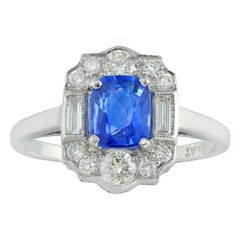 art deco plaque ring Art Deco Style Sapphire and Diamond Plaque Ring