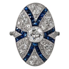 Art Deco Style Sapphire and Diamond Plaque Ring