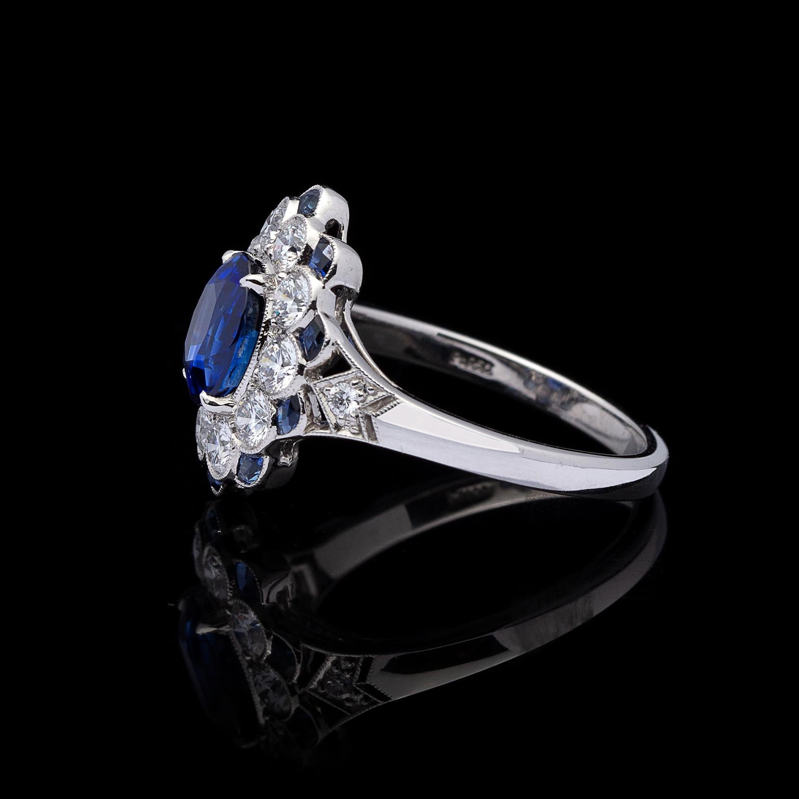 Oval Cut Art Deco Style Sapphire and Diamond Ring For Sale