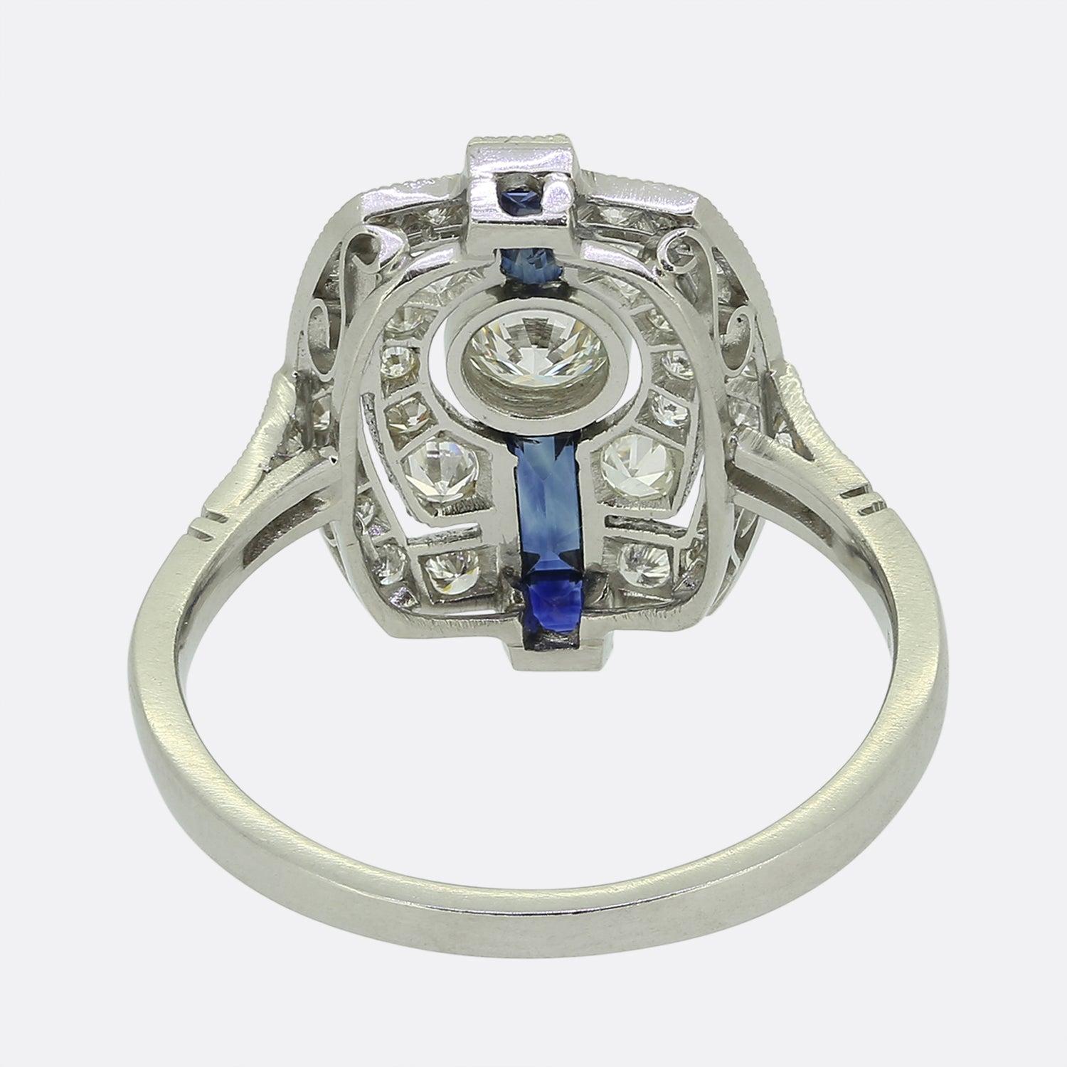 Taglio brillante Anello con zaffiro e diamante in stile Art Deco in vendita