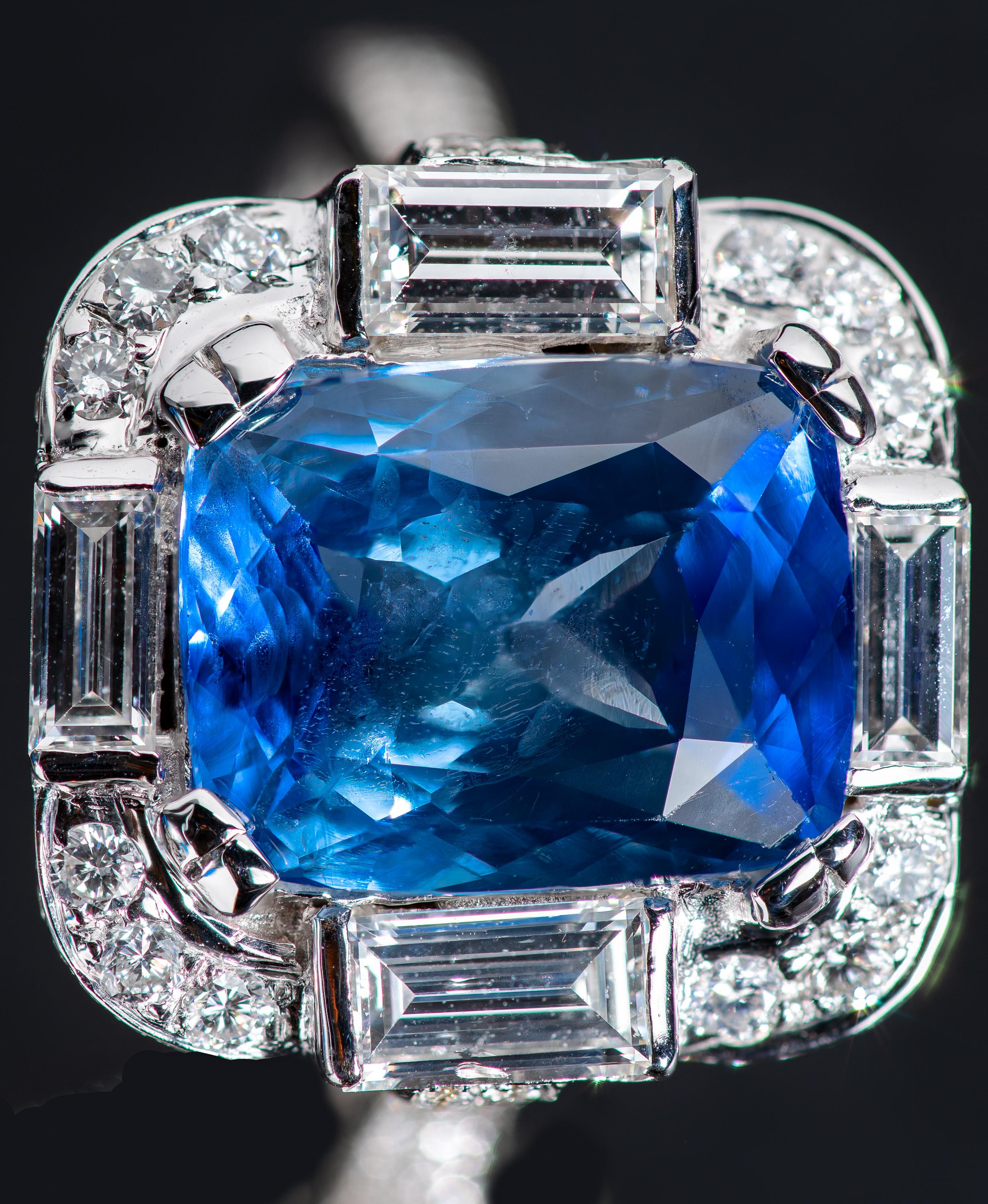 Women's Art Deco-Style Sapphire and Diamond Ring For Sale