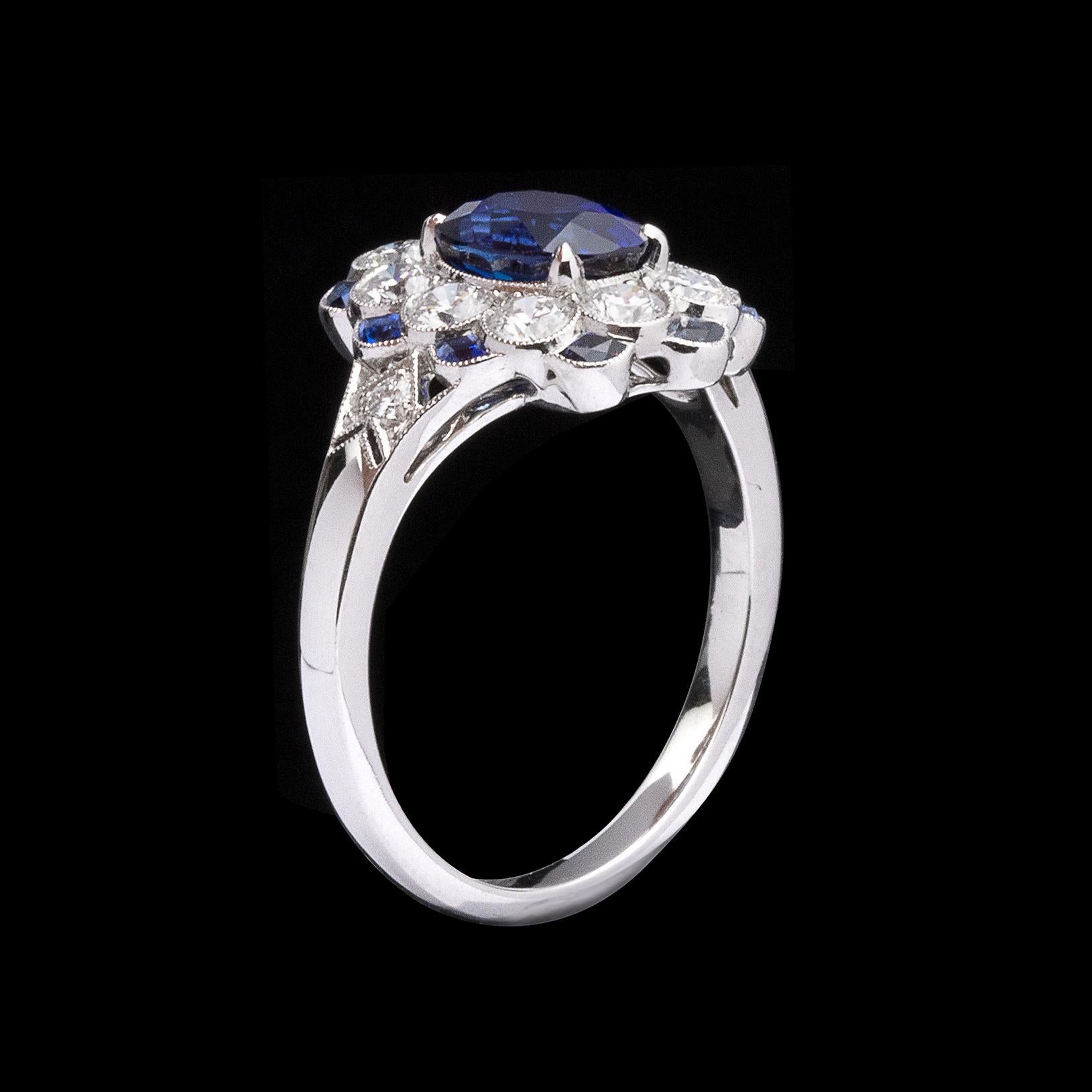 Ring im Art déco-Stil mit Saphiren und Diamanten Damen im Angebot