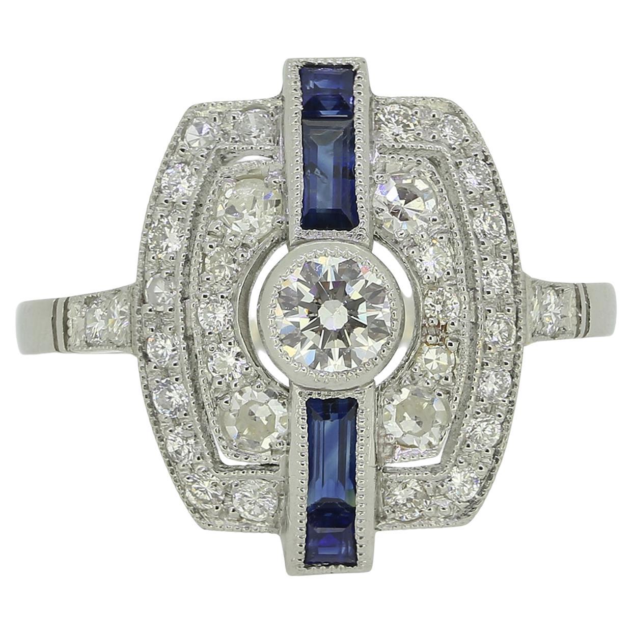 Art Deco Style Sapphire and Diamond Ring
