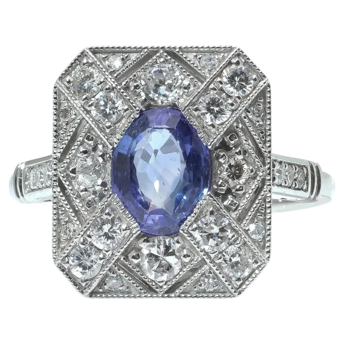 Anello con zaffiro e diamante in stile Art Deco