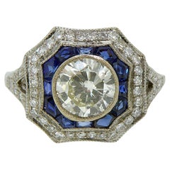 Art Deco Style Sapphire and Diamond Ring, Tiered Cluster Style, 18ct White Gold
