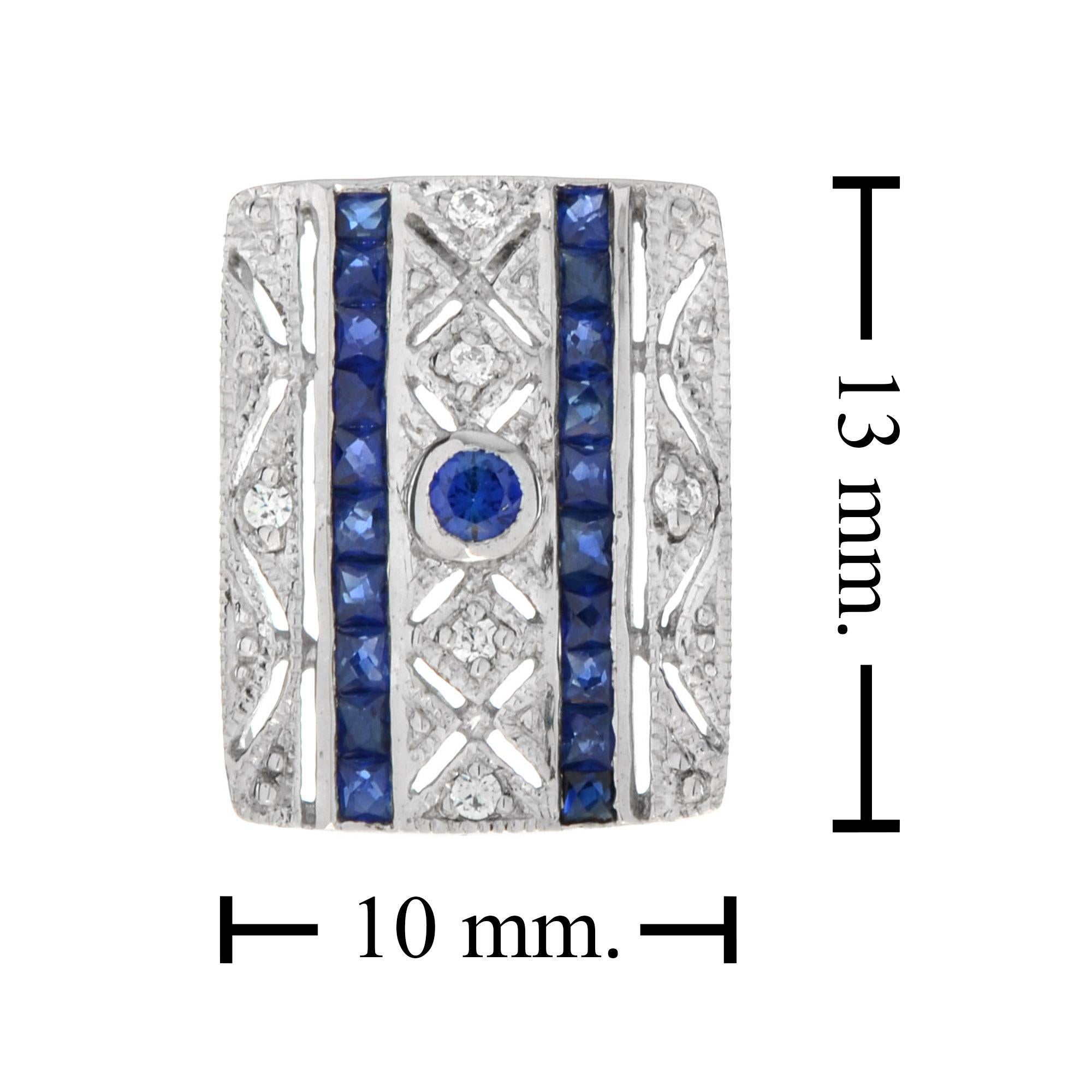 Art Deco Style Sapphire and Diamond Square Stud Earrings in 14K White Gold For Sale 2