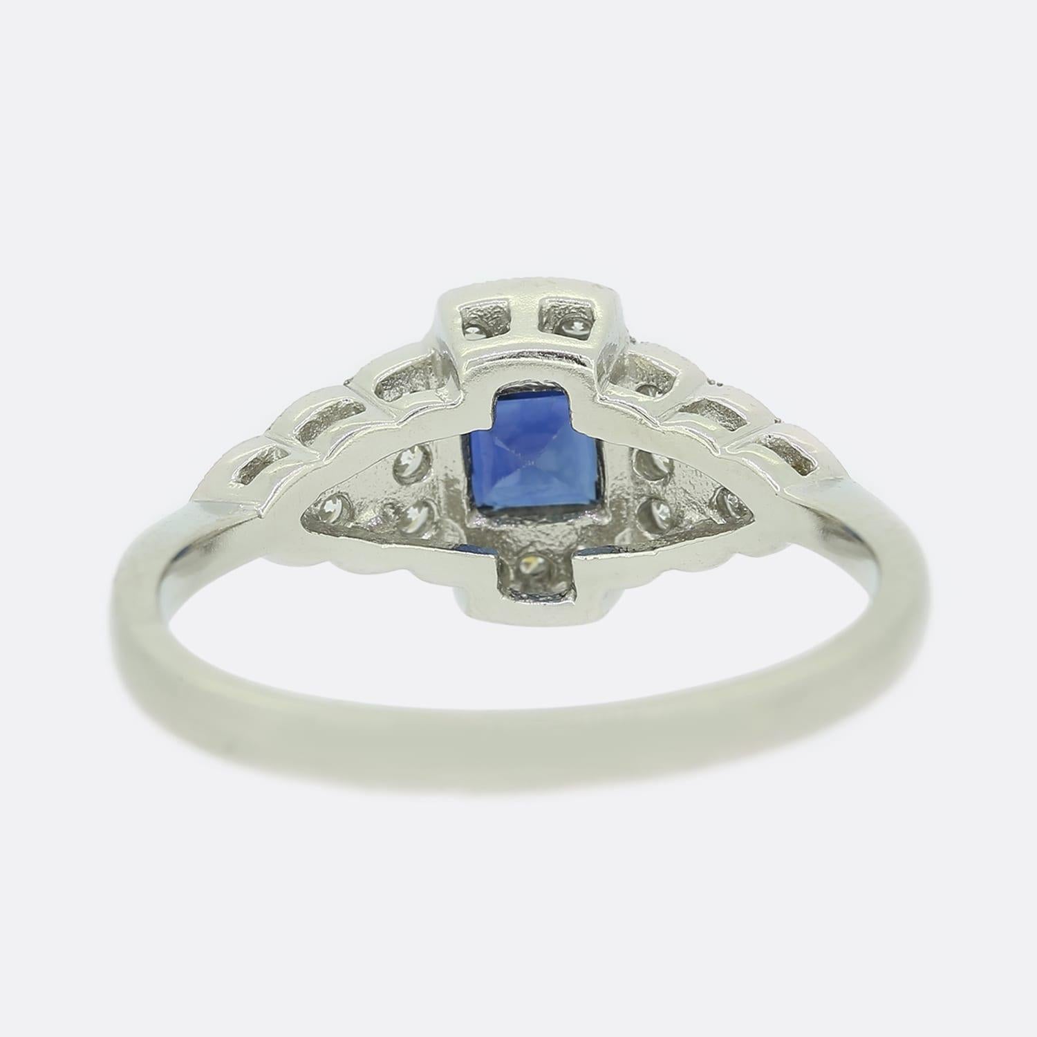 Anello target con zaffiro e diamante in stile Art Déco In condizioni buone in vendita a London, GB