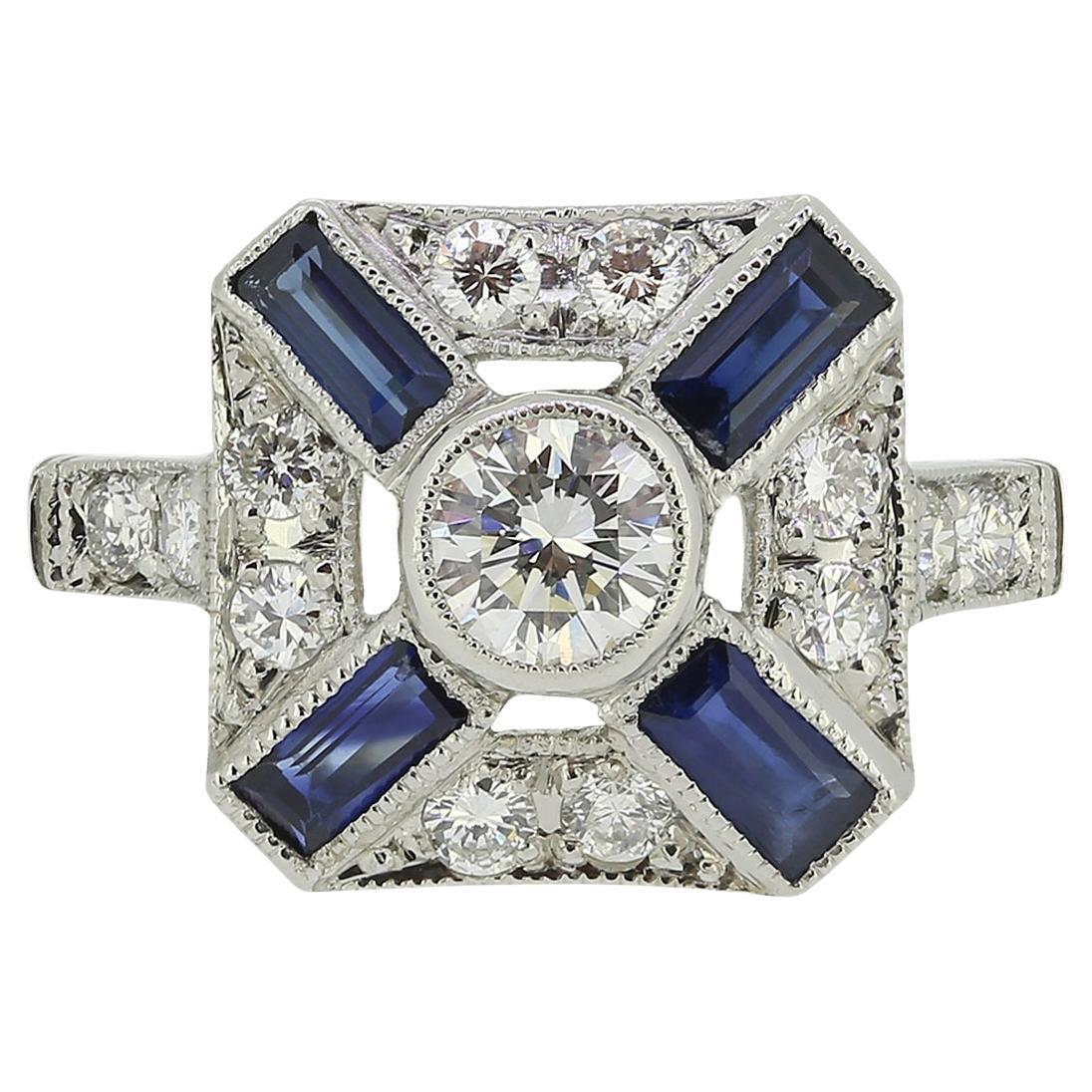 Art Deco Style Sapphire and Diamond Target Ring
