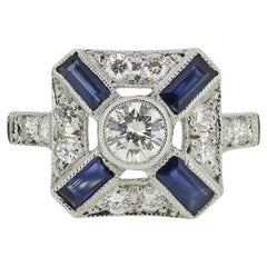 Anello target con zaffiro e diamante in stile Art Déco