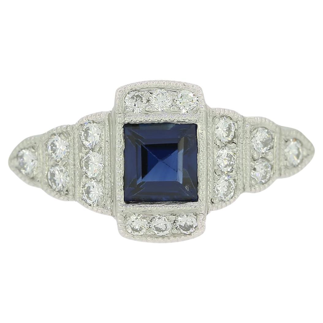 Art Deco Style Sapphire and Diamond Target Ring