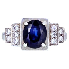 Art Deco Style Sapphire Diamond 18 Karat White Gold Ring