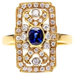 Art Deco Style Sapphire Diamond and 18 Karat Gold Ring