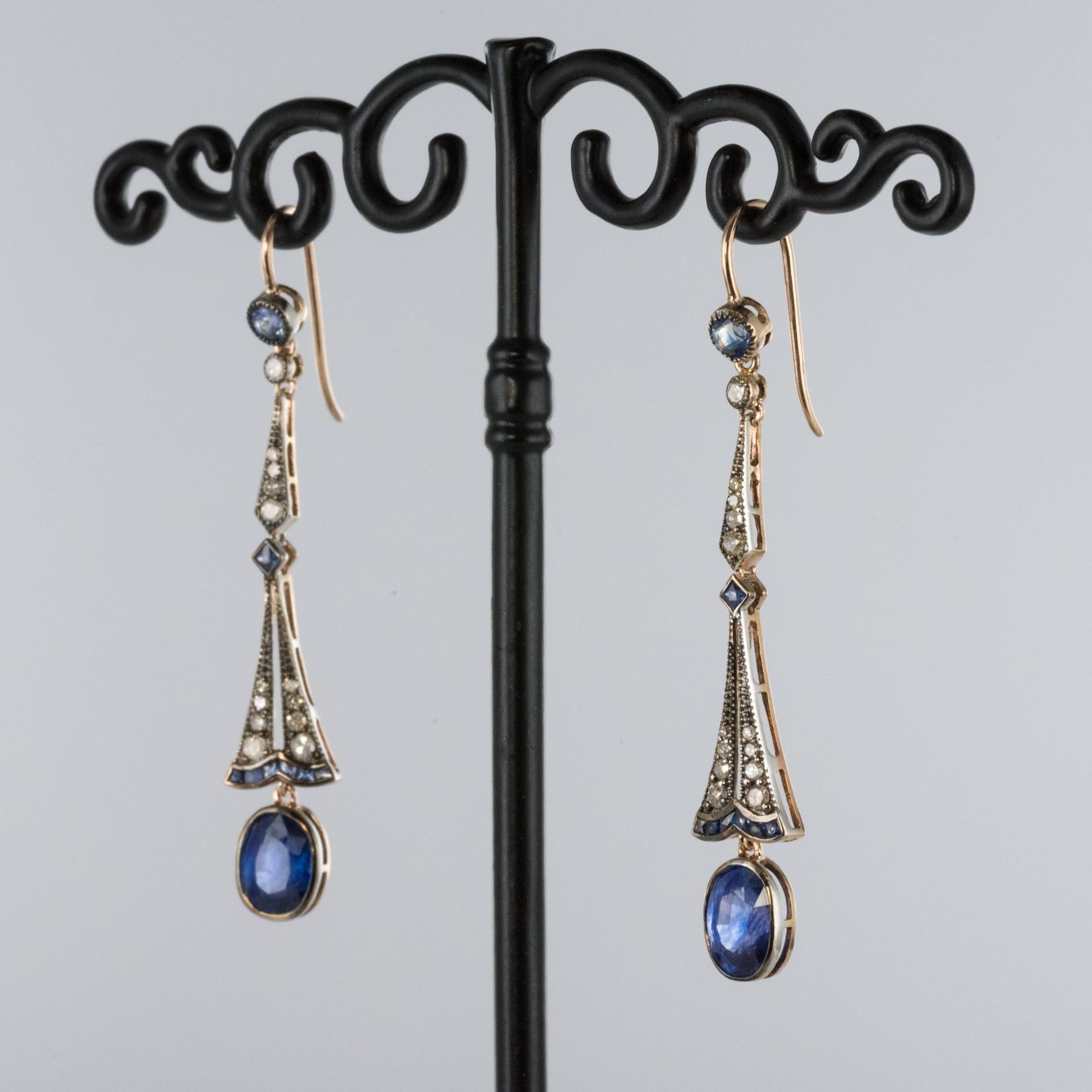 Art Deco Style Sapphire Diamond Dangle Earrings In New Condition In Poitiers, FR