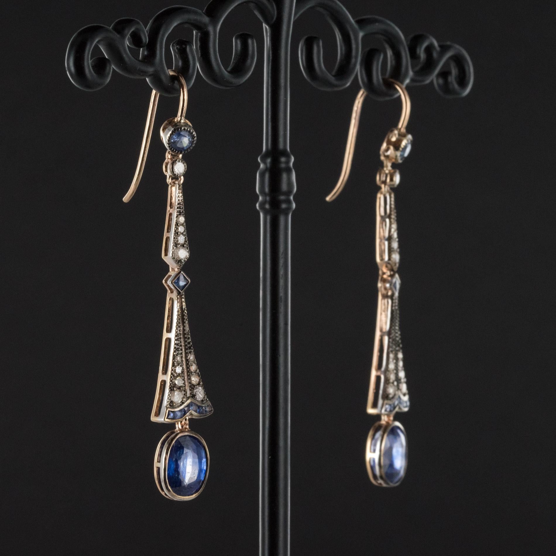 Women's Art Deco Style Sapphire Diamond Dangle Earrings