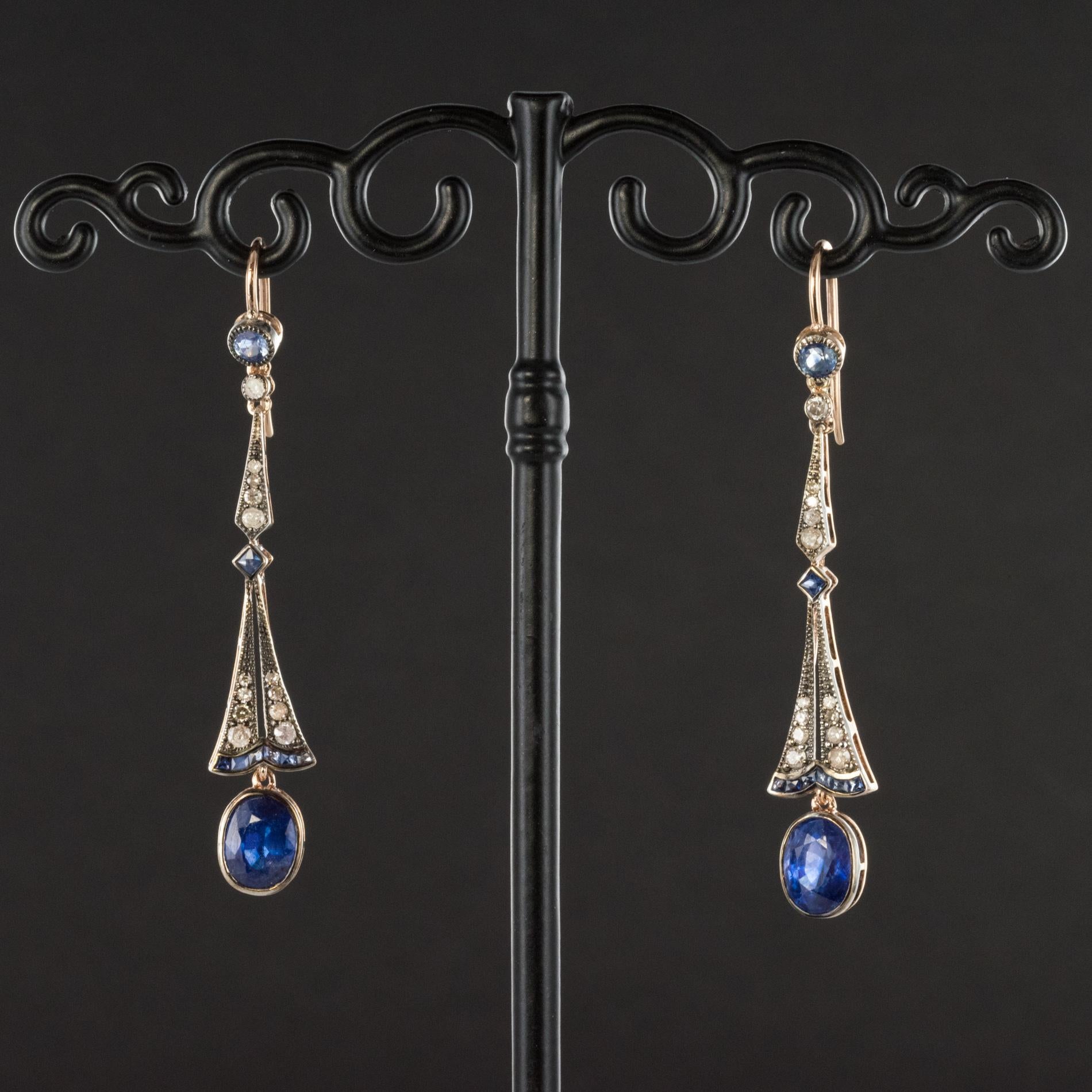 Art Deco Style Sapphire Diamond Dangle Earrings 1