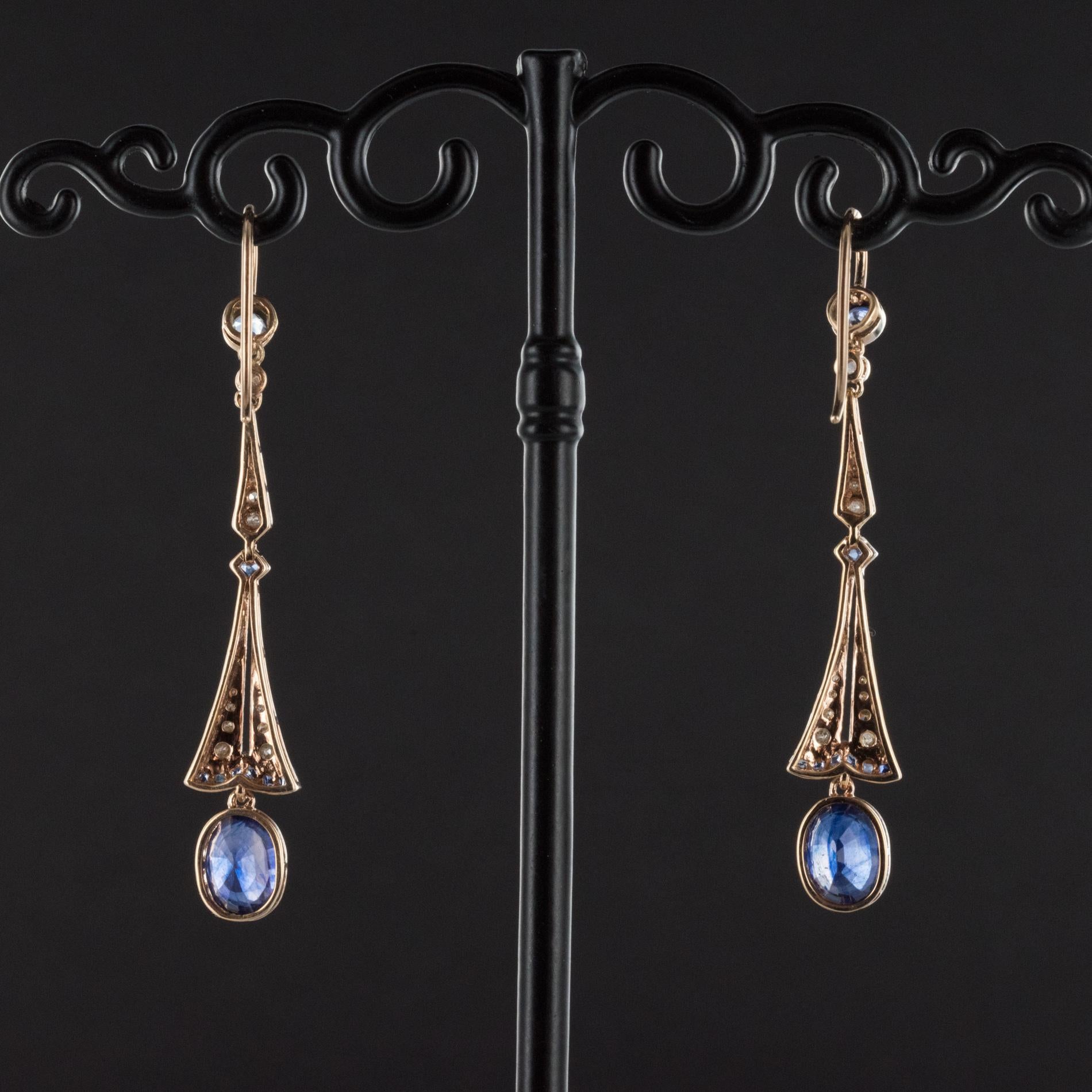 Art Deco Style Sapphire Diamond Dangle Earrings 3