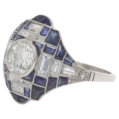 Art Deco Style Sapphire Diamond Dome Engagement Ring