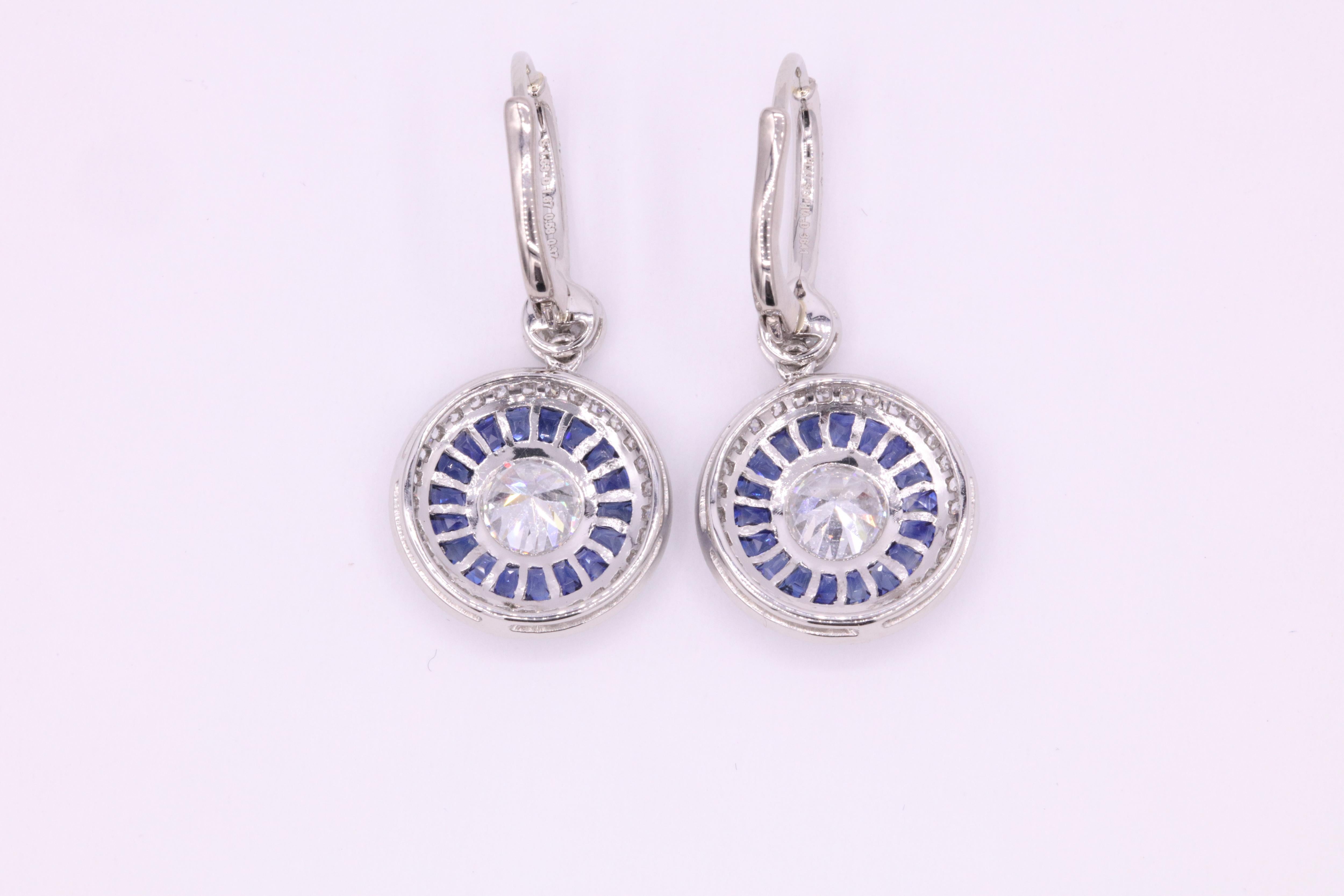 Art Deco Style Sapphire Diamond Drop Earrings 4.15 Carat Platinum 3