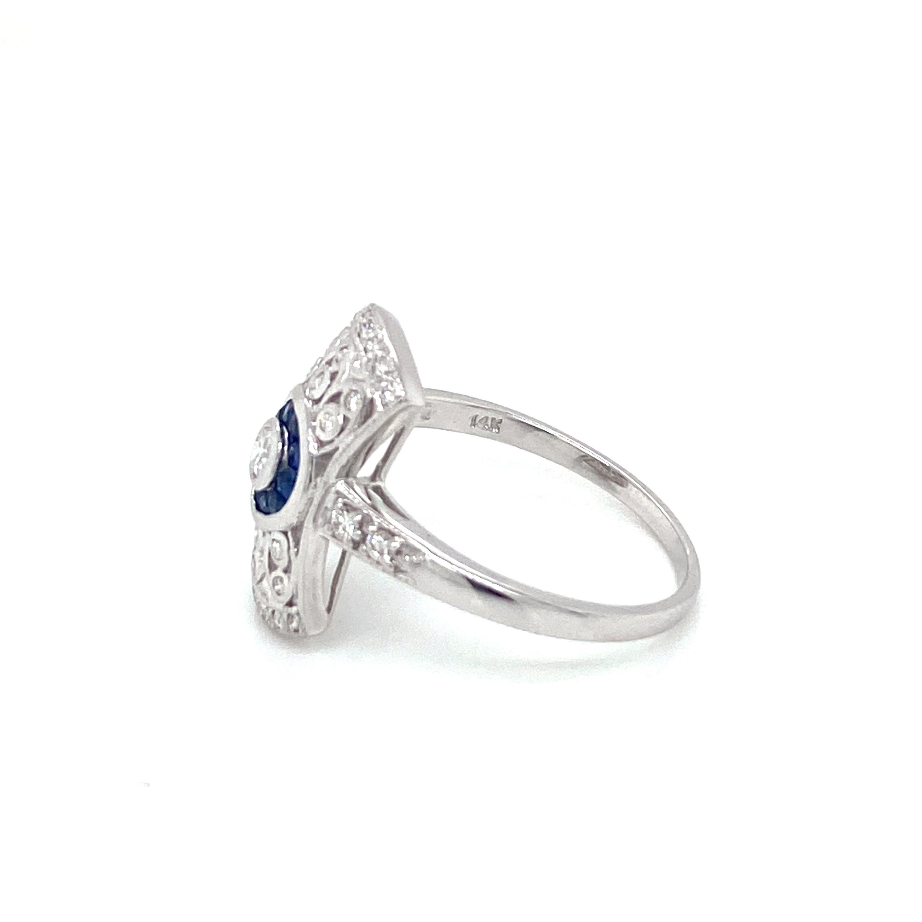 Art Deco Style Sapphire Diamond Engagement Ring Estate Fine Jewelry For ...