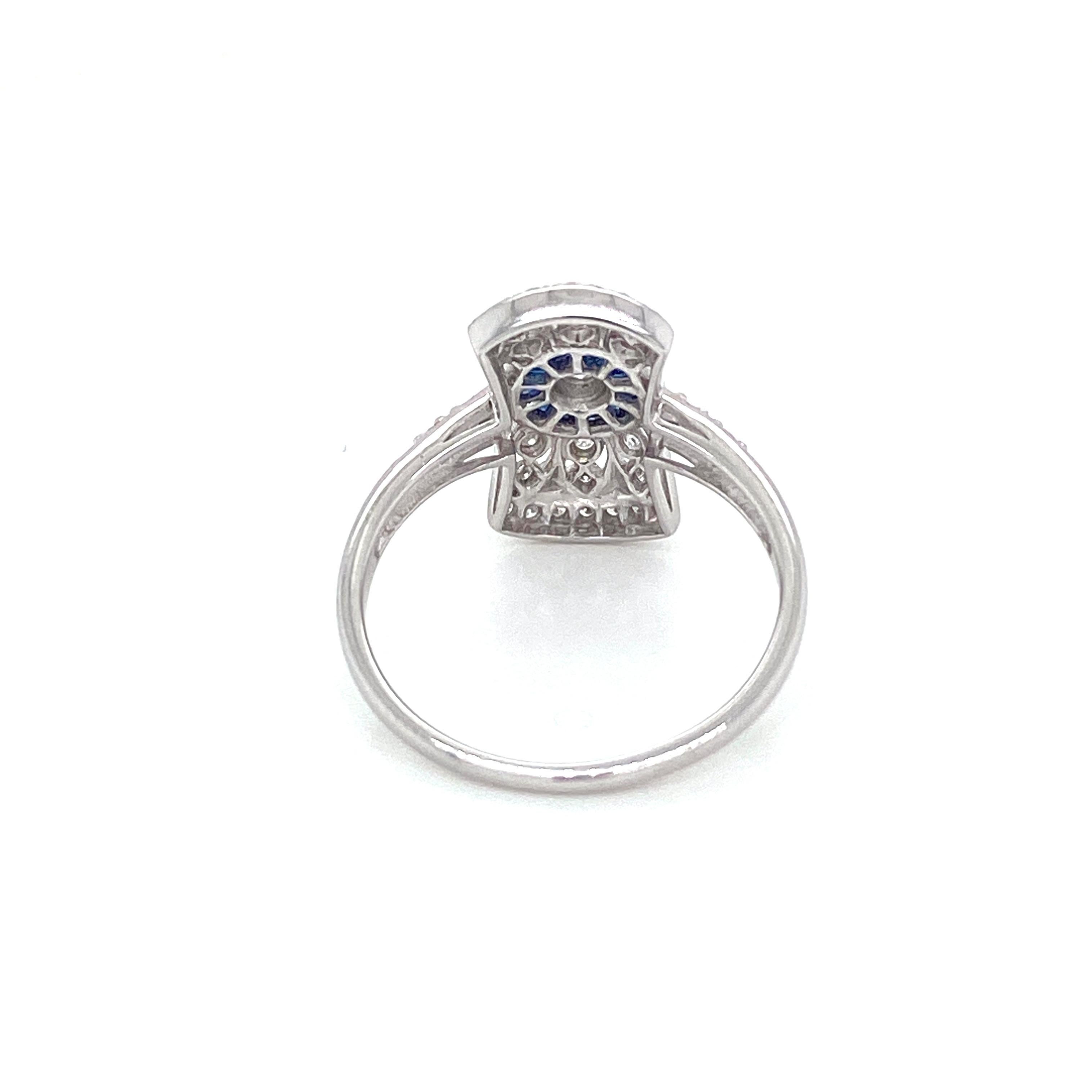 Women's or Men's Art Deco Style Sapphire Diamond Engagement Ring Estate Fine Jewelry For Sale