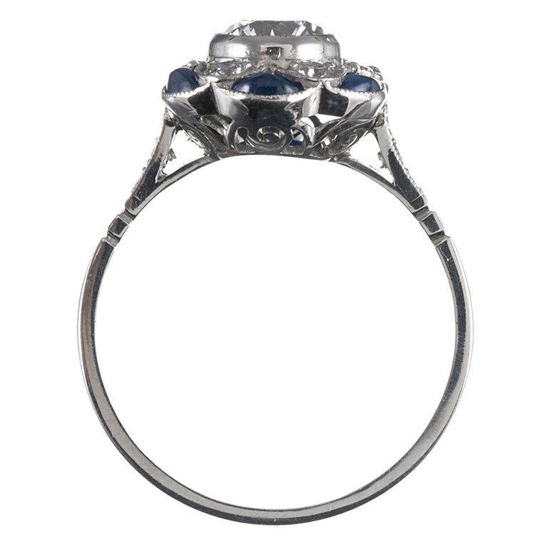 Art Deco Style Sapphire and Diamond Flower Motif Ring at 1stDibs