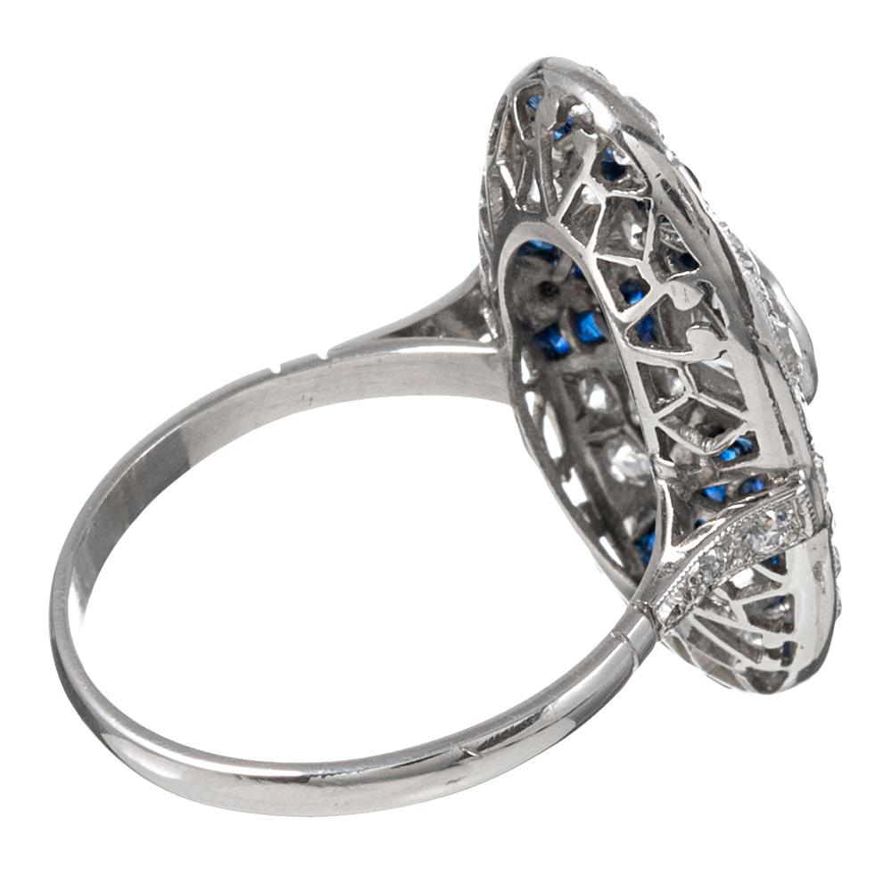 Art Deco Style Sapphire and Diamond Plaque Ring In Good Condition In Carmel-by-the-Sea, CA
