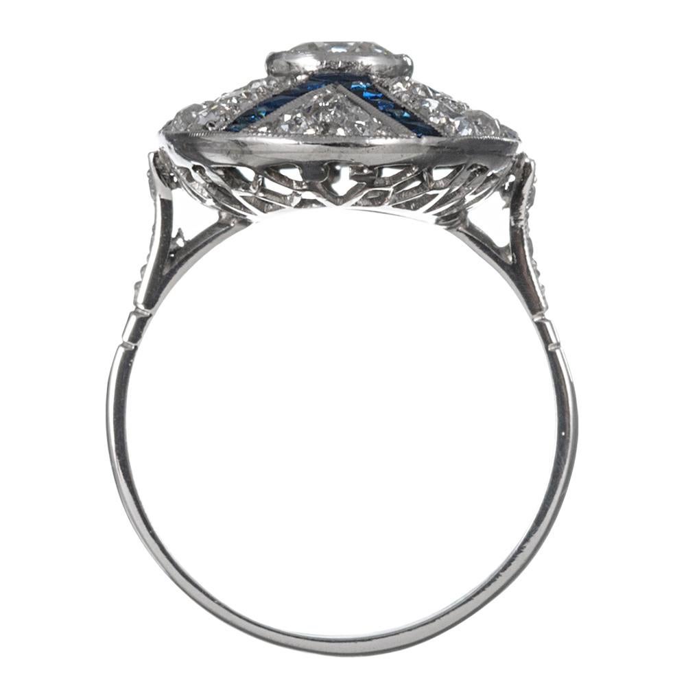 Women's Art Deco Style Sapphire and Diamond Plaque Ring