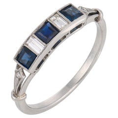 Art Deco style sapphire diamond platinum band ring