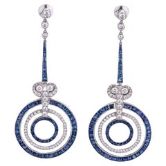 Vintage Art Deco Style Sapphire Diamond Platinum Earrings