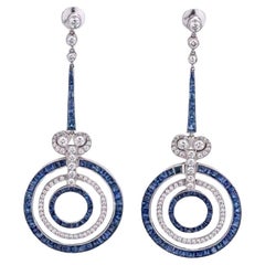 Art Deco Style Sapphire Diamond Platinum Earrings