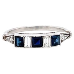 Art Deco Style Sapphire Diamond Platinum Ring